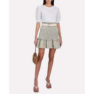 Veronica Beard Jeans Aloya Smocked Gingham Mini Skirt Pull On Green Size M NWT